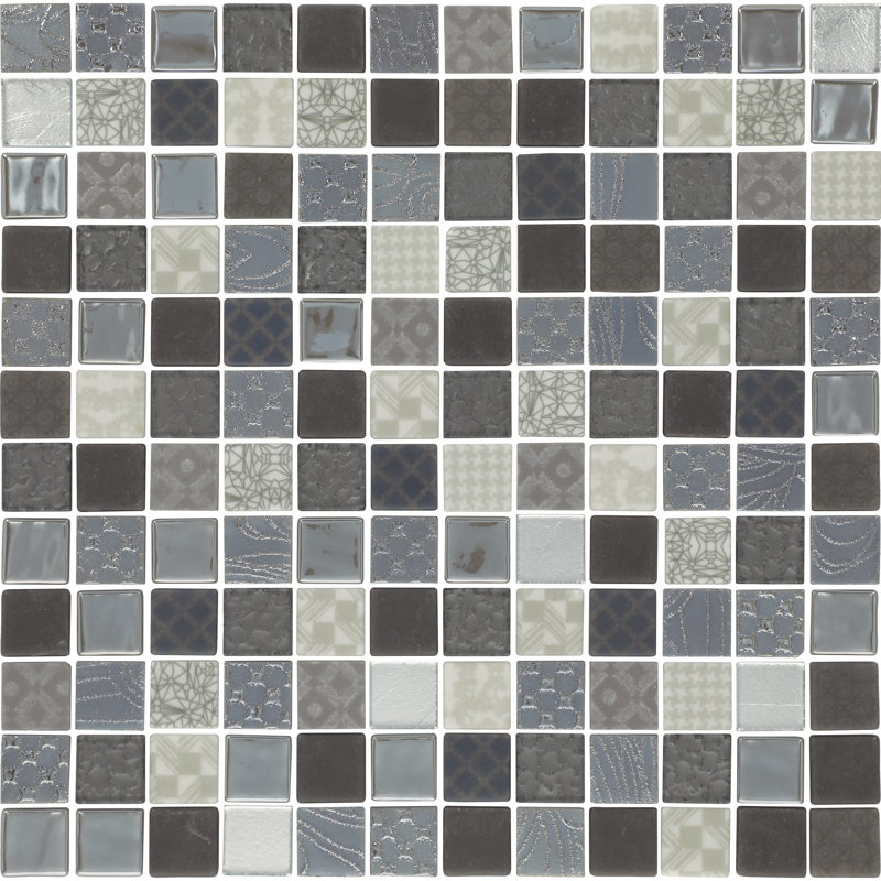 Uptown Glass 1" X 1" Glass Mosaic Tile in Metro Taupe, Metro Gray