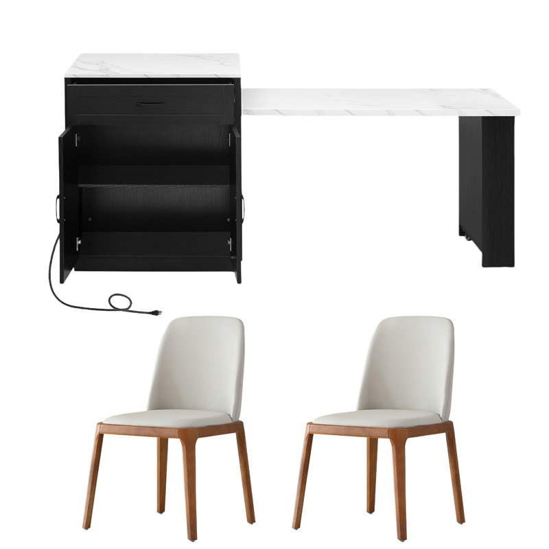 3 Piece Kitchen Bar Table Set Kitchen Island Set With 2 Stools, Island Table Set With Seating, Storage Cabinet, Drawers
