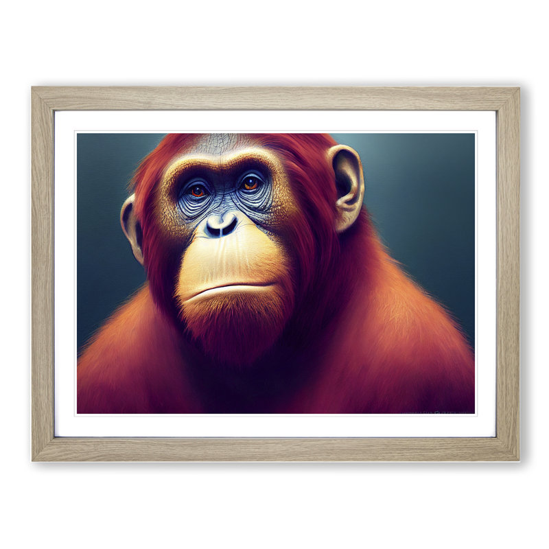 XH1022-6474X Orangutan Portrait Vol.3 - Single Picture Frame Print, 25cm H x 34cm W x 2cm D, Oak