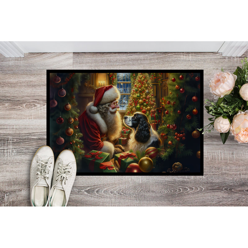 Paillasson English Springer Spaniel and Santa Claus, L 18 po x L 27 po