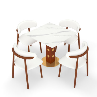 33.46" Modern Square Sintered Stone Commercial Restaurant Table Set With 4 PU Leather Chair