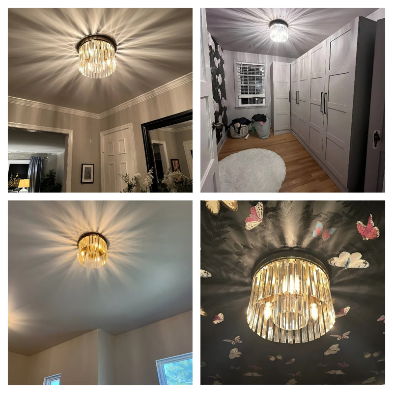Krunislava 3-Light 12" Crystal Flush Mount Ceiling Light, Gold