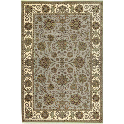 Tapis bleu clair et ivoire de haute qualité noué à la main Trinity