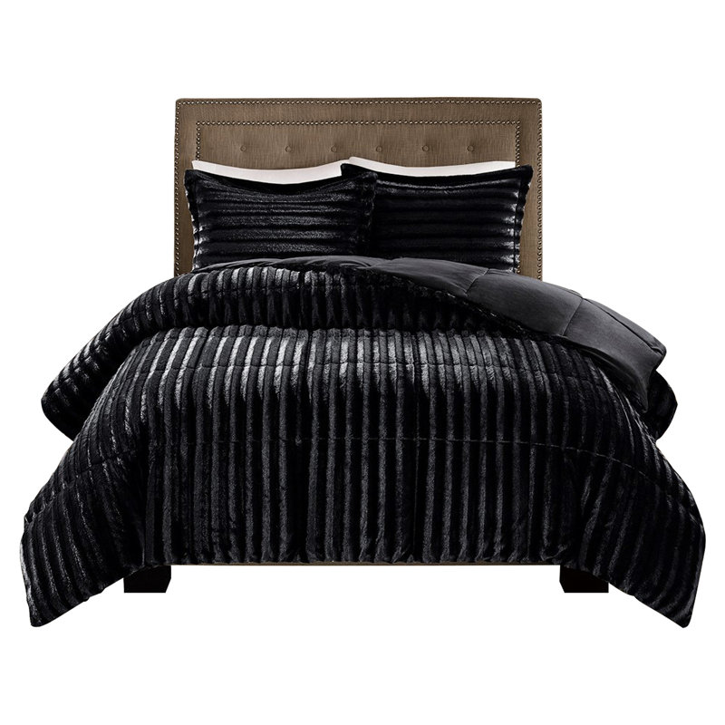 Édredon en fausse fourrure double / grand - noir et luxe doux et chic