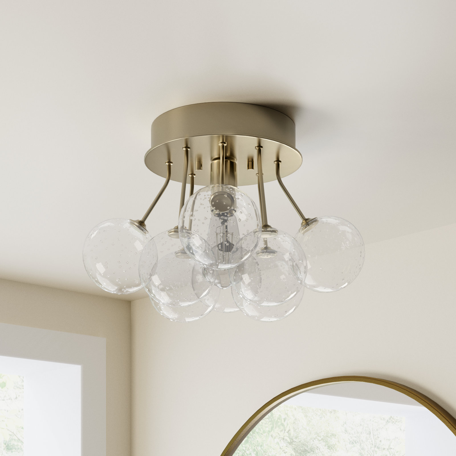 Logan Single Light Semi Flush Mount, Satin Brass