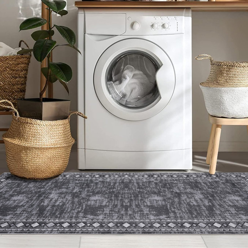 Washable Modern Carpet Chic Bordered Area Rugs for Dining Room, Runner 2' x 6'