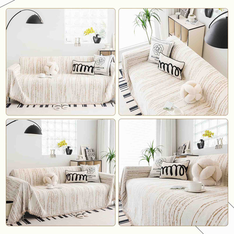 ‎Chenille Sofa Slipcover, Khaki