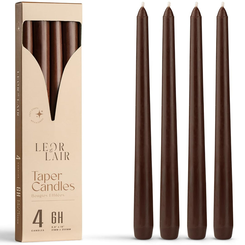 Ivory Taper Candles - 4 Pack, 10 Inch, Unscented, Brown