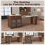 Îlot de cuisine extensible de 80 po de largeur avec plateau en faux marbre, table de salle à manger à abattants et prises intégrées-1515610799