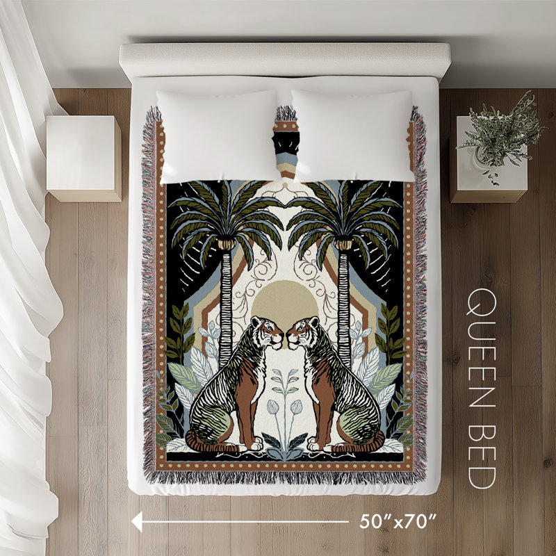 Jeté en mélange de coton Faya Tiger, L 70 po x l 50 po, Noir / brun
