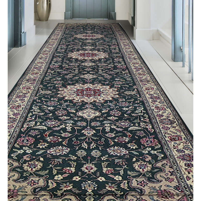Tapis de couloir vert noué à la main de haute qualité