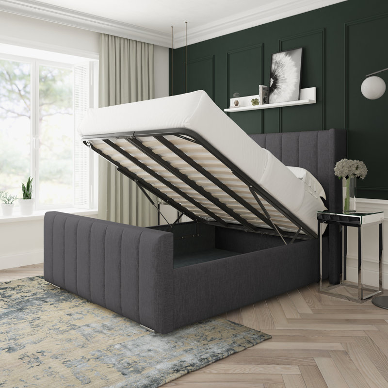 Aspen Chenille Upholstered Ottoman Bed Frame, Single (3'), Black