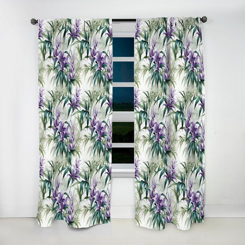 Green Purple Bamboo Serenade Tropical Pattern VI - Tropical Velvet Curtain - 1 panel, 52" W x 108" L