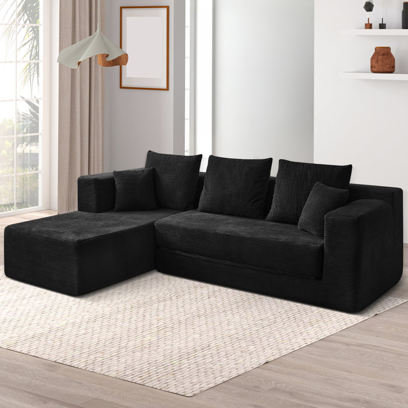 Corduroy Convertible Sleeper Sectional, Black