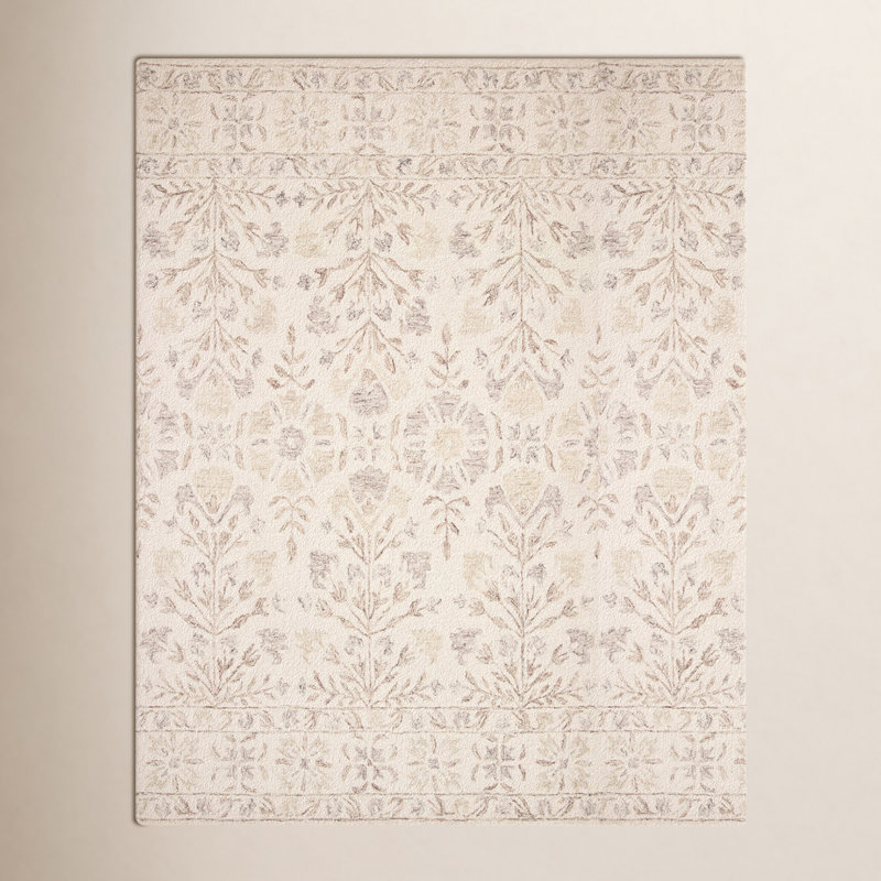 Aden Floral Handmade Hooked Wool Ivory/ Brown/Grey Area Rug, Rectangle 7'9" x 9'9"