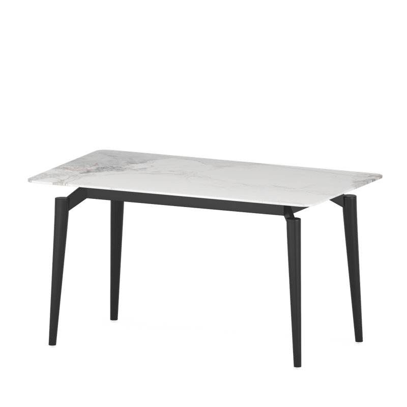 Table de roche brillante avec pieds noirs, table de salle à manger en pierre frittée, table de salle à manger pour 6 à 8 personnes