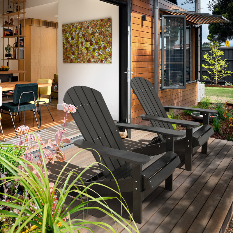 Ensemble de 2 chaises Adirondack en plastique pour la pelouse, le porche et le jardin, Noir
