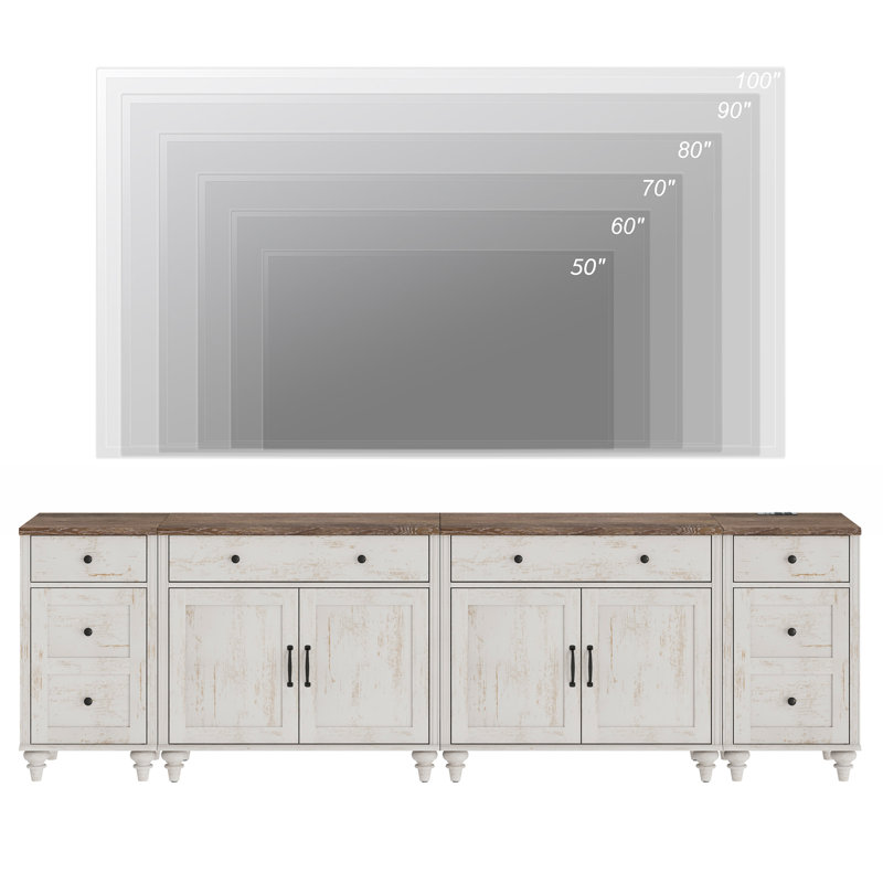 Meuble télé pour téléviseur de 85 po ou moins Corretta, Blanc rustique / brun