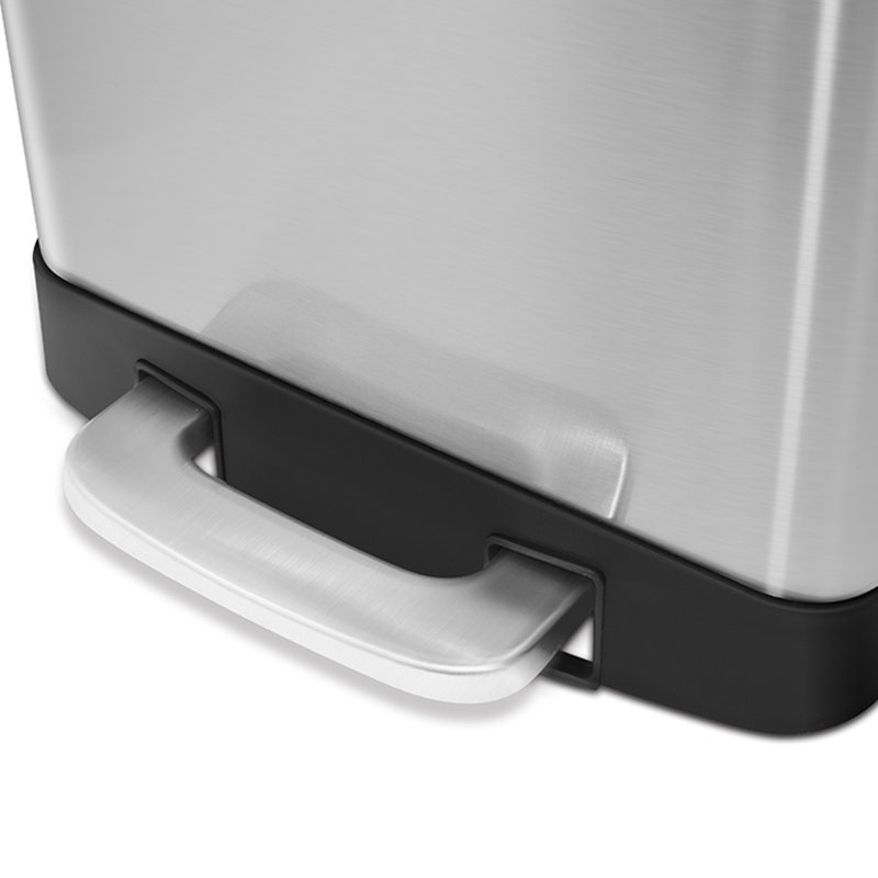 Brushed Stainless Steel Rectangular Step-On Trash Can, 10.6 Gallon