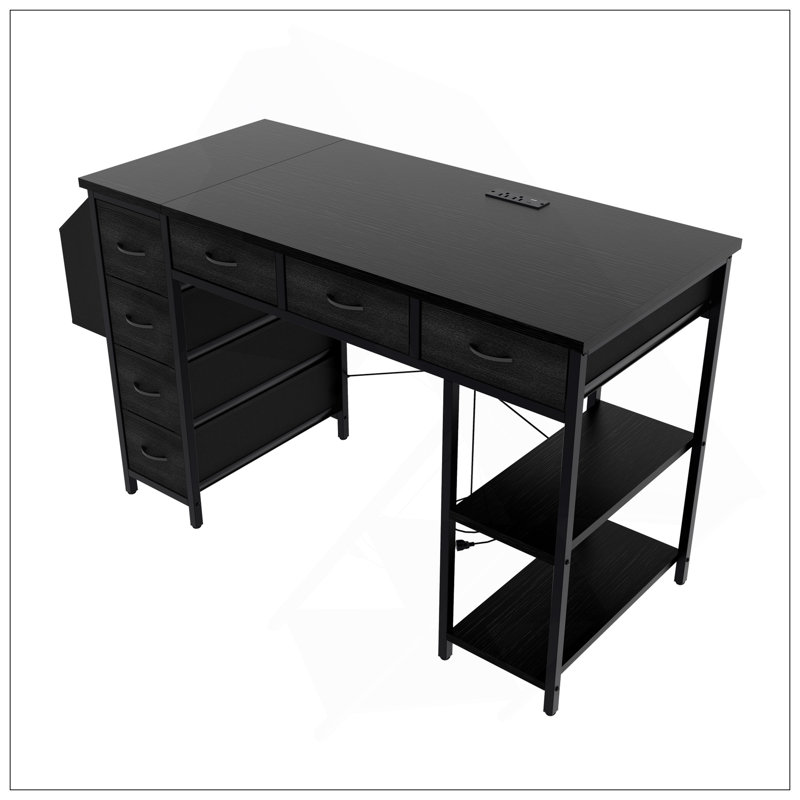 Versatile Computer Desk With Advanced Features For Efficient Work And Storage, Black/Black