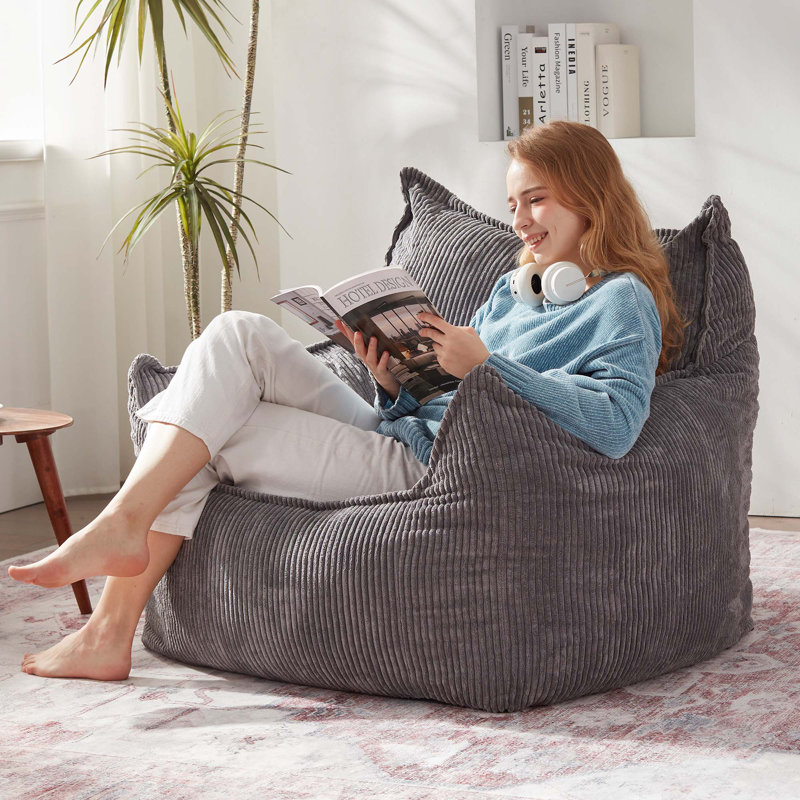 Fauteuil à billes surdimensionné moderne en velours côtelé l 39 po Modern, Velours côtelé gris foncé