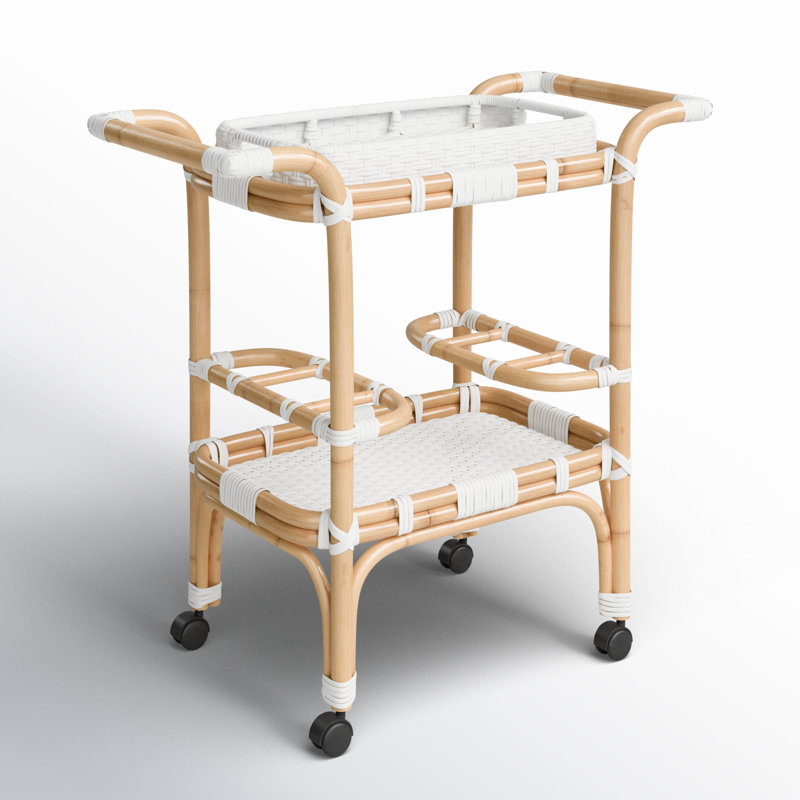 Selena & Rattan Bar Cart, White