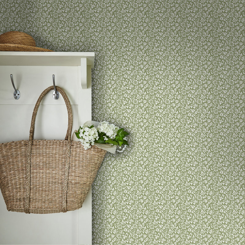 Papier peint floral Damijan, Vert mousse