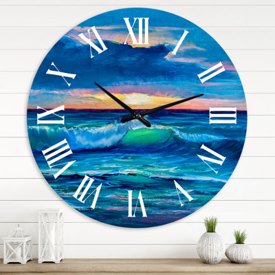 Soleil reflétant Throug Braking Waves - horloge murale côtière