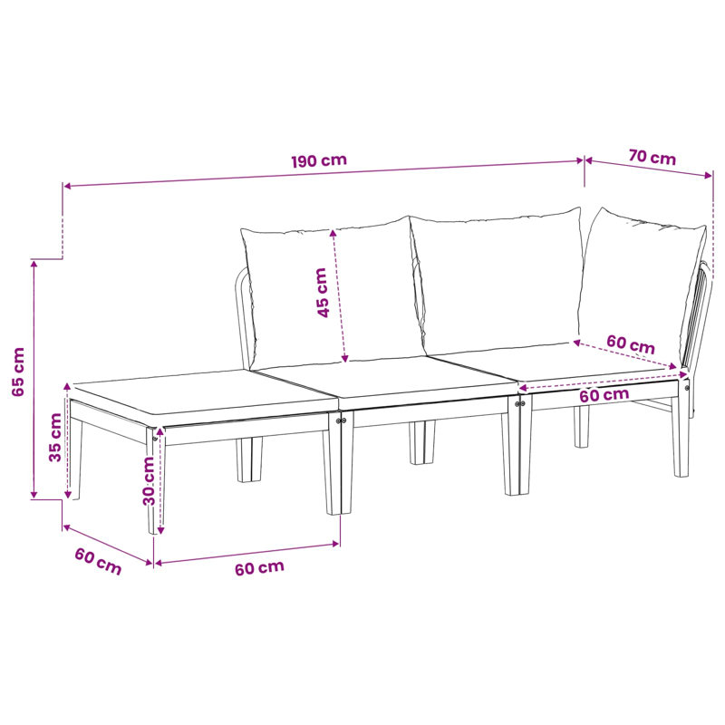  Garden Lounge Set Solid Acacia Wood & Rope Sofa Outdoor Furniture Patio, Cream White