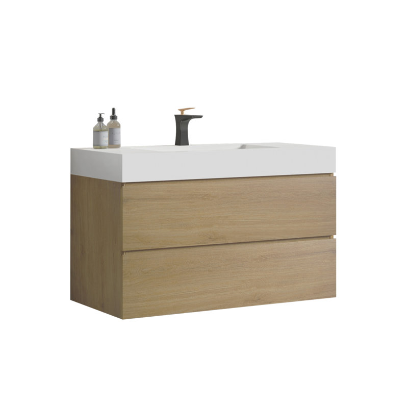 17 35.8'' Wall Mounted Single Bathroom Vanity Base Only, Oak