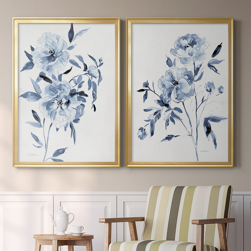 Inky Chickory Botanical I, toile encadrée de qualité supérieure - prête à être accrochée, H 36,5 po x l 53 po x P 1,25 po, Or