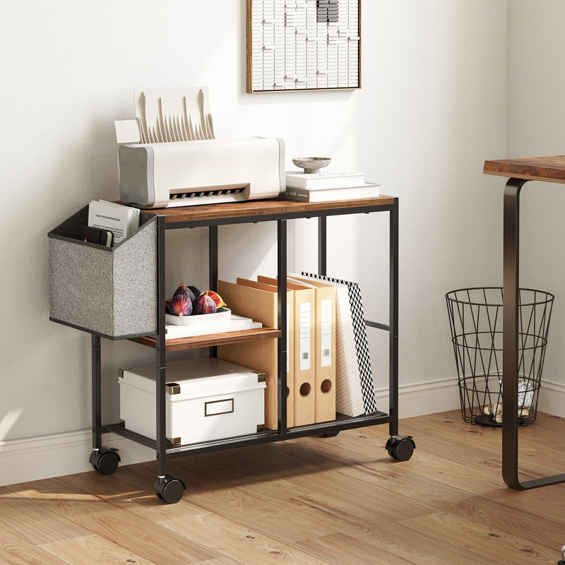 3-tier Mobile Printer Stand With Storage Bag Printer Cart With Wheels, Matte Black/Brown