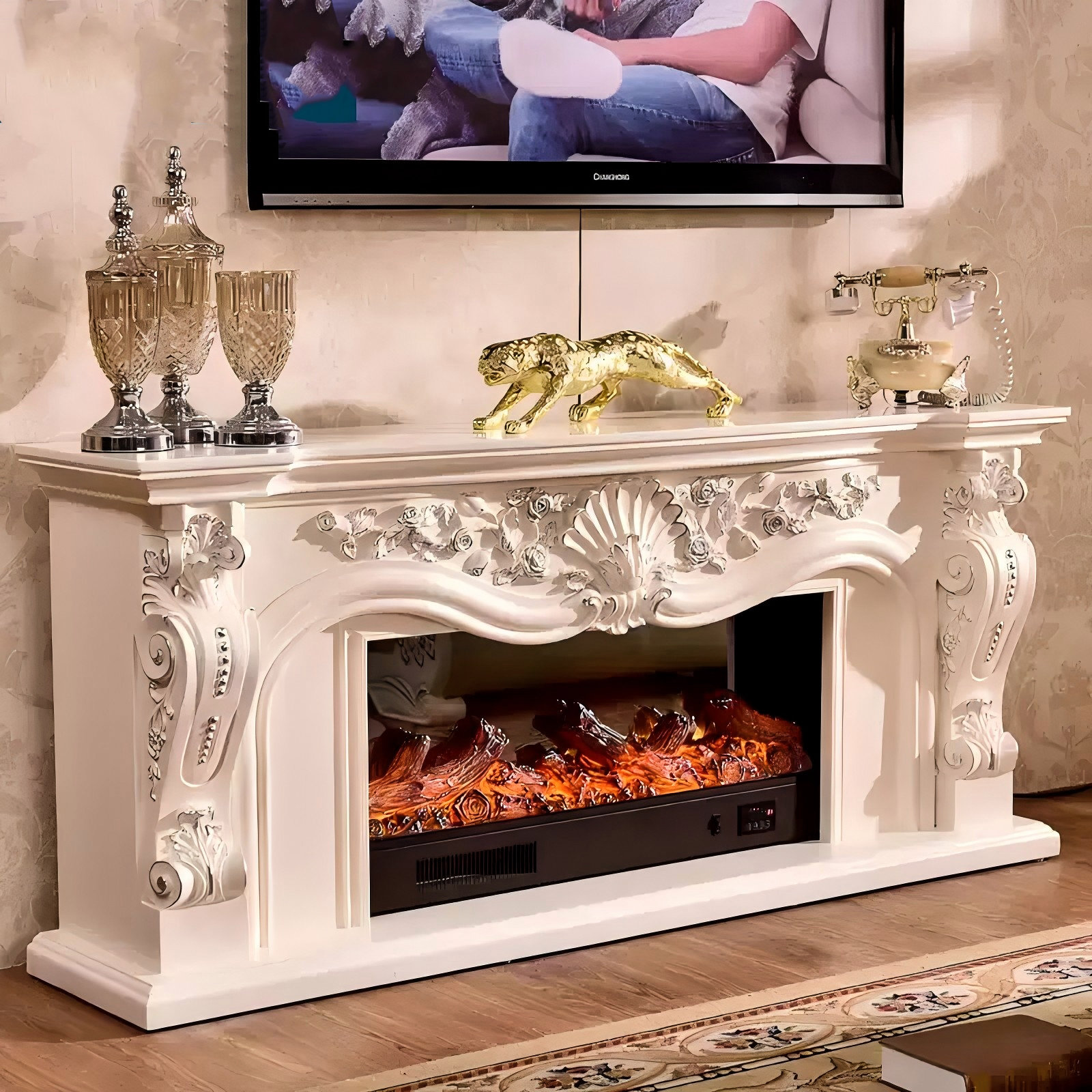 Coxambrey Ivory White Landscape Heating System Electric Fireplace