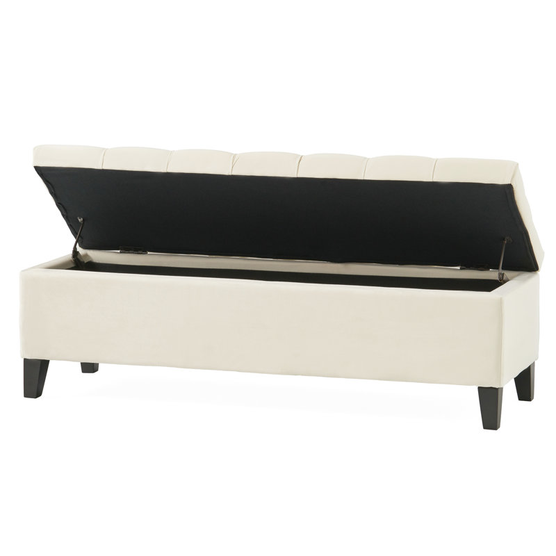 Button - Tufted and Diamond - Stitched Storage Ottoman, Beige