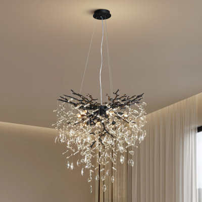 Lustre moderne en cristal chromé à 8 lumières avec une branche d'arbre
