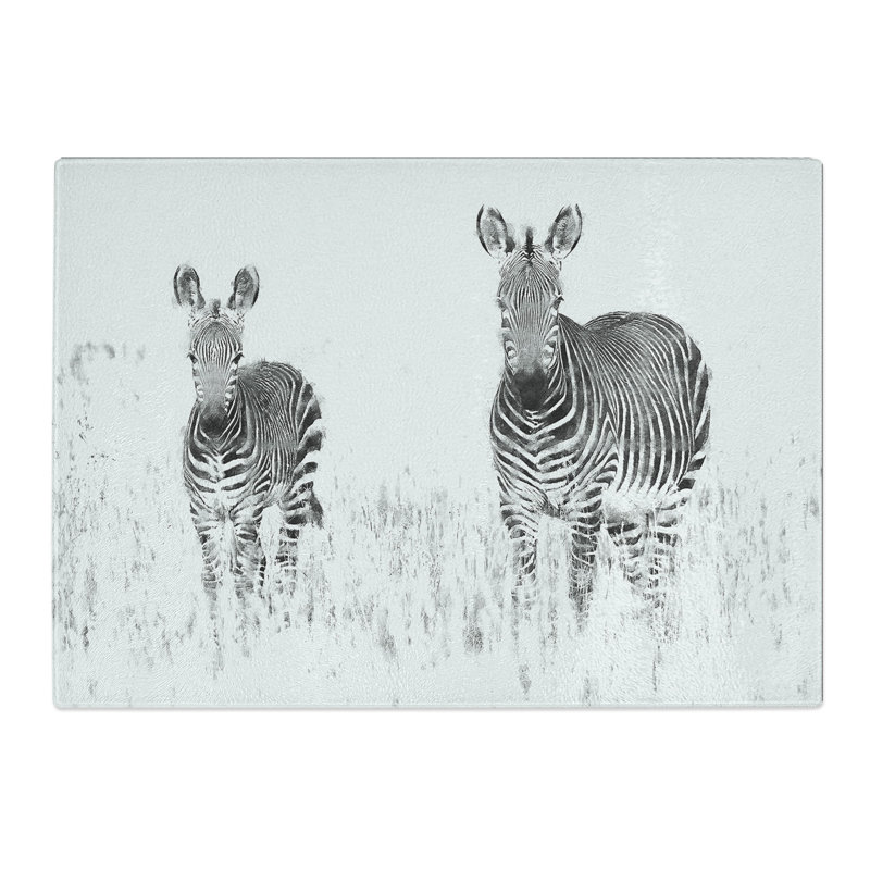 Tempered Glass Two Zebras Painting Chopping Board, 28.5 cm x 39 cm