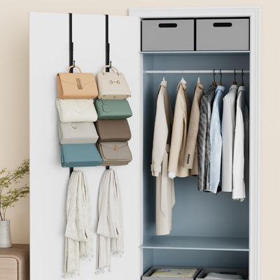 2 Packs Wall Mounted Purse Rack with 8 Hooks Design, Hanging Handbag Organizer Storage Holds up to 16 Bags,(Black)