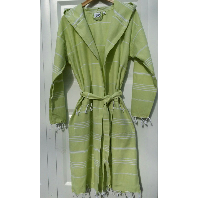 Genovese Gender Neutral Mid-Calf Bathrobe with Pockets and Hood, 57cm L x 47cm B, Green