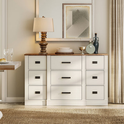 Commode en bois 52,4 "avec 9 tiroirs pour la chambre à coucher, commode Mid Century