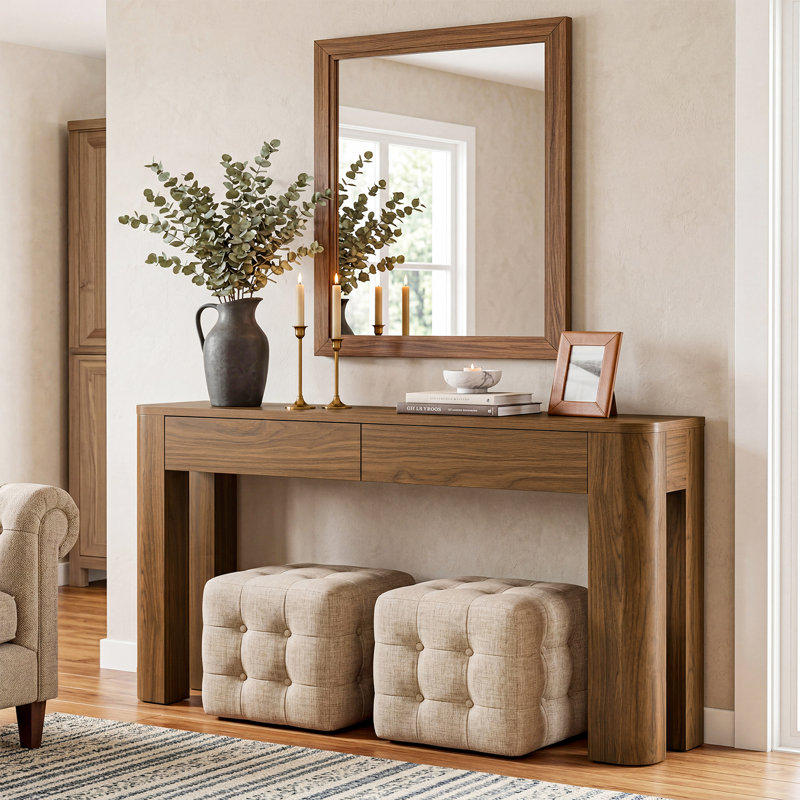 Console Table with 2 Drawers, 63 Inches Narrow Long Sofa Table