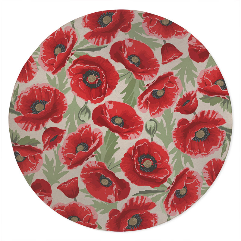 Poppie Soft Step Outdoor Area Rug, Ivory, Round 5'