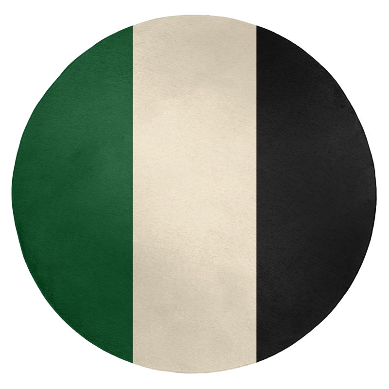 Tapis de zone/black vert/crème rayé, Rond 5 pi
