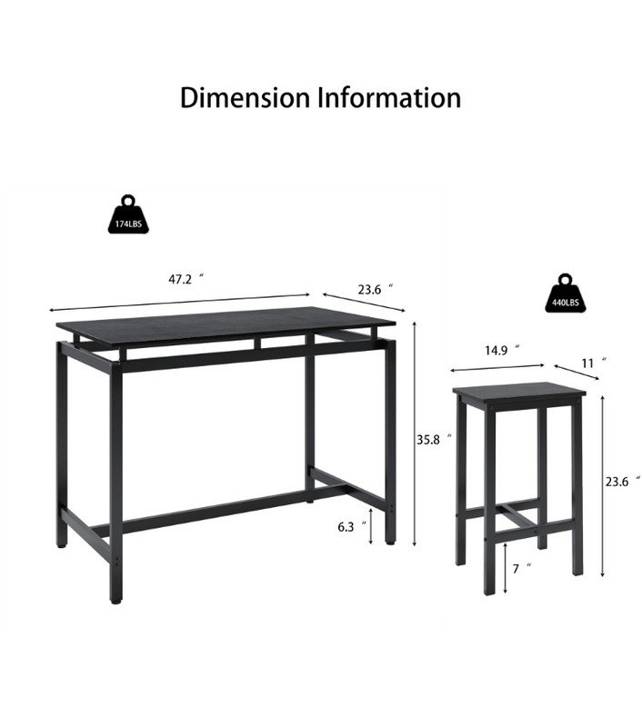 5-Piece Black Pub Table Set—Counter Height, Table + 4 Bar Stools, Compact for Kitchen/Breakfast Nook/Small Space, Black