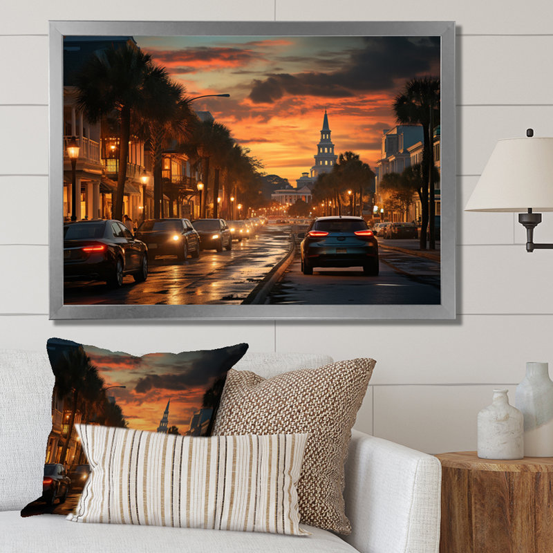 Charleston Beautiful Cityscape III, reproduction d'art sur toile, Cadre photo argenté, L 44 po x H 34 po