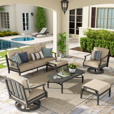 Ensemble de conversation pour patio en aluminium avec repose-pieds et coussins Sunbrella®