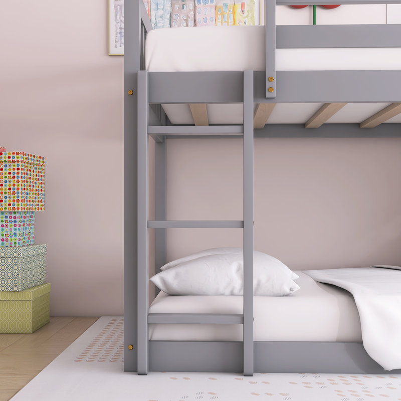 Lit superposé avec 4 tiroirs et 3 tablettes, Gris, Simple