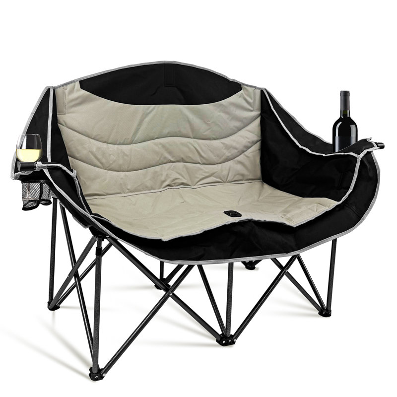 Causeuse double pour camping - capacité de 660 lb, rembourrée, pliante avec porte-gobelets
