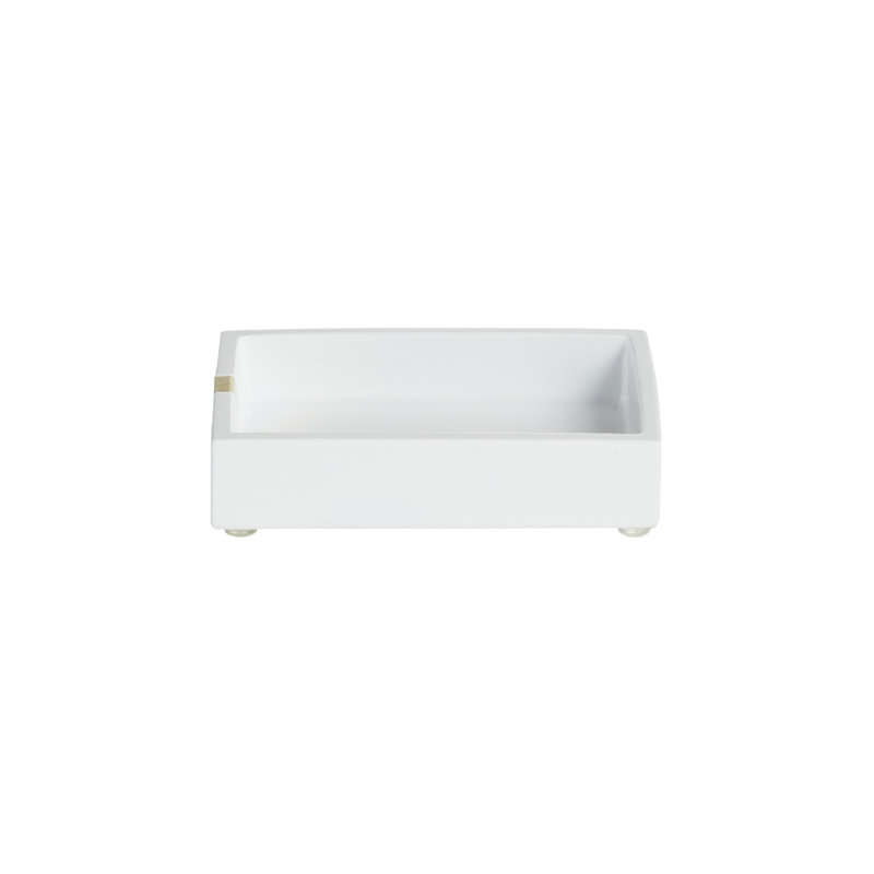 White Plastic Soap Dish with Brass Trim