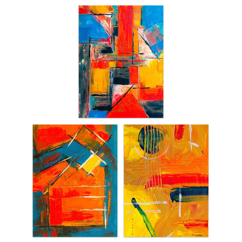 Abstract Oil Reflections Blue Red Orange 3-Piece Set Unframed Wall Art Prints Living Room Bedroom Aesthetic Painting