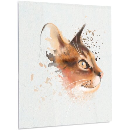 'Lovely Brown Cat Watercolor' Painting Print on Metal